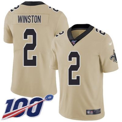 Nike New Orleans Saints #2 Jameis Winston Gold Stitched NFL Limited Inverted Legend 100th Season Jersey
