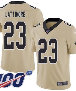 Nike New Orleans Saints #23 Marshon Lattimore Gold Stitched NFL Limited Inverted Legend 100th Season Jersey