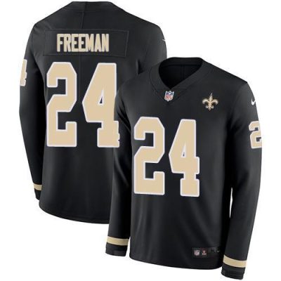 Nike New Orleans Saints #24 Devonta Freeman Black Team Color Stitched NFL Limited Therma Long Sleeve Jersey