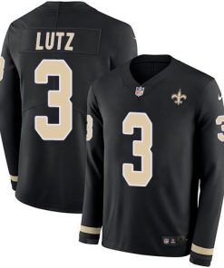 Nike New Orleans Saints #3 Wil Lutz Black Team Color Stitched NFL Limited Therma Long Sleeve Jersey