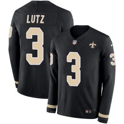 Nike New Orleans Saints #3 Wil Lutz Black Team Color Stitched NFL Limited Therma Long Sleeve Jersey