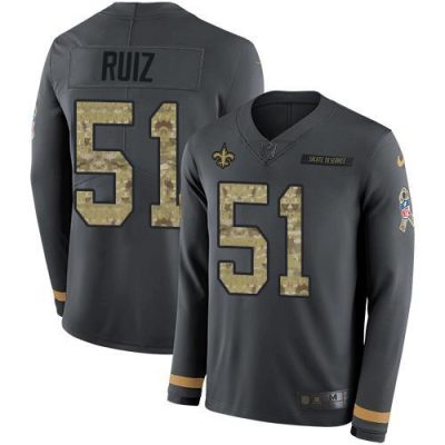 Nike New Orleans Saints #51 Cesar Ruiz Anthracite Salute to Service Stitched NFL Limited Therma Long Sleeve Jersey