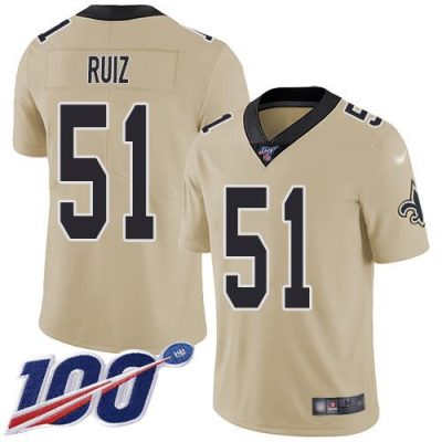 Nike New Orleans Saints #51 Cesar Ruiz Gold Stitched NFL Limited Inverted Legend 100th Season Jersey