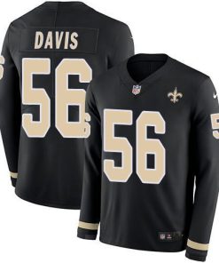 Nike New Orleans Saints #56 DeMario Davis Black Team Color Stitched NFL Limited Therma Long Sleeve Jersey