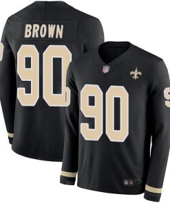 Nike New Orleans Saints #90 Malcom Brown Black Team Color Stitched NFL Limited Therma Long Sleeve Jersey