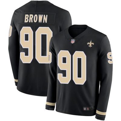 Nike New Orleans Saints #90 Malcom Brown Black Team Color Stitched NFL Limited Therma Long Sleeve Jersey