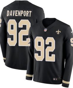 Nike New Orleans Saints #92 Marcus Davenport Black Team Color Stitched NFL Limited Therma Long Sleeve Jersey