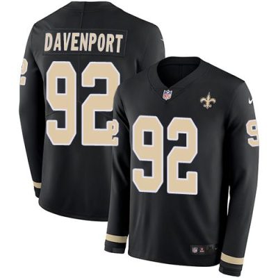 Nike New Orleans Saints #92 Marcus Davenport Black Team Color Stitched NFL Limited Therma Long Sleeve Jersey