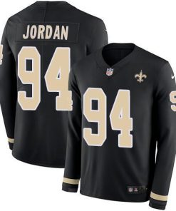 Nike New Orleans Saints #94 Cameron Jordan Black Team Color Stitched NFL Limited Therma Long Sleeve Jersey