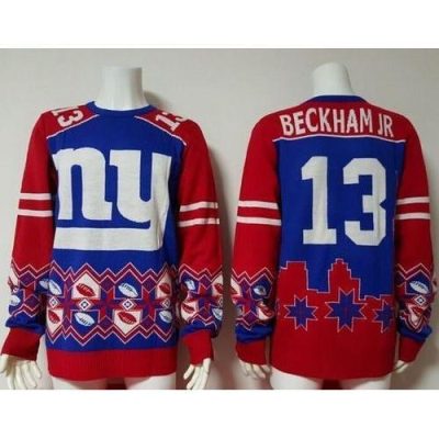 Nike New York Giants #13 Odell Beckham Jr Royal Blue/Red Men's Ugly Sweater Men's