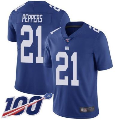 Nike New York Giants #21 Jabrill Peppers Royal Blue Team Color Men's Stitched NFL 100th Season Vapor Limited Jersey Men's