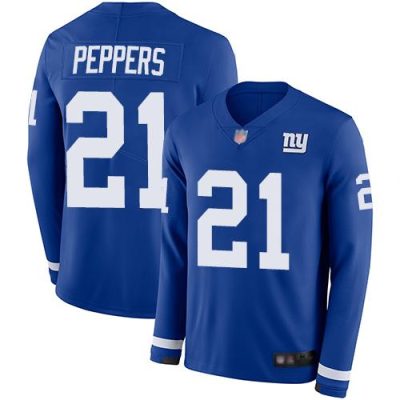 Nike New York Giants #21 Jabrill Peppers Royal Blue Team Color Men's Stitched NFL Limited Therma Long Sleeve Jersey Men's