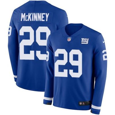Nike New York Giants #29 Xavier McKinney Royal Blue Team Color Men's Stitched NFL Limited Therma Long Sleeve Jersey Men's