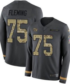 Nike New York Giants #75 Cameron Fleming Anthracite Salute to Service Men's Stitched NFL Limited Therma Long Sleeve Jersey Men's