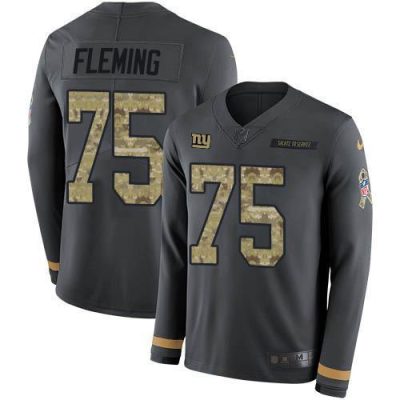 Nike New York Giants #75 Cameron Fleming Anthracite Salute to Service Men's Stitched NFL Limited Therma Long Sleeve Jersey Men's