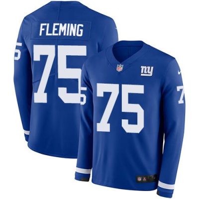 Nike New York Giants #75 Cameron Fleming Royal Blue Team Color Men's Stitched NFL Limited Therma Long Sleeve Jersey Men's