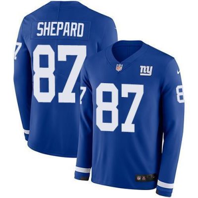 Nike New York Giants #87 Sterling Shepard Royal Blue Team Color Men's Stitched NFL Limited Therma Long Sleeve Jersey Men's