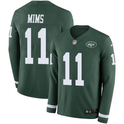 Nike New York Jets #11 Denzel Mim Green Team Color Stitched NFL Limited Therma Long Sleeve Jersey