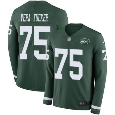 Nike New York Jets #75 Alijah Vera-Tucker Green Team Color Stitched NFL Limited Therma Long Sleeve Jersey