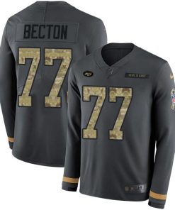 Nike New York Jets #77 Mekhi Becton Anthracite Salute to Service Stitched NFL Limited Therma Long Sleeve Jersey