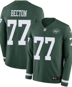 Nike New York Jets #77 Mekhi Becton Green Team Color Stitched NFL Limited Therma Long Sleeve Jersey
