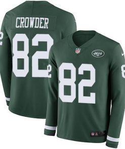 Nike New York Jets #82 Jamison Crowder Green Team Color Stitched NFL Limited Therma Long Sleeve Jersey