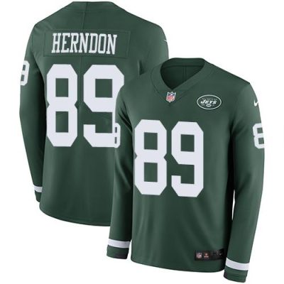 Nike New York Jets #89 Chris Herndon Green Team Color Stitched NFL Limited Therma Long Sleeve Jersey