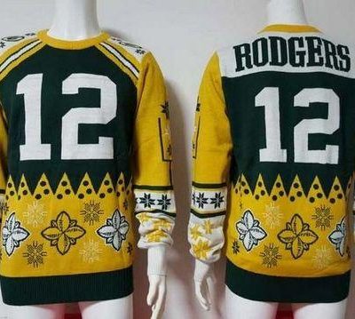 Nike Packers #12 Aaron Rodgers Green/Yellow Ugly Sweater