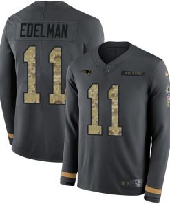 Nike Patriots #11 Julian Edelman Anthracite Salute To Service Stitched NFL Limited Therma Long Sleeve Jersey