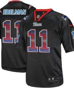 Nike Patriots #11 Julian Edelman Lights Out Black Stitched NFL Elite Strobe Jersey