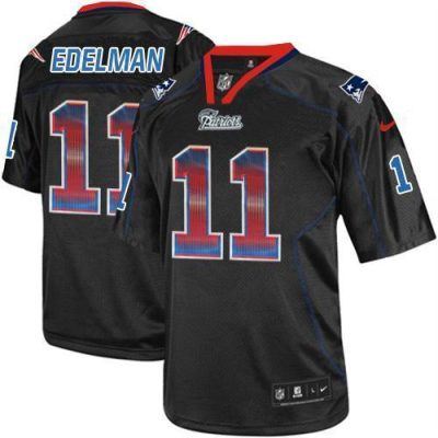 Nike Patriots #11 Julian Edelman Lights Out Black Stitched NFL Elite Strobe Jersey
