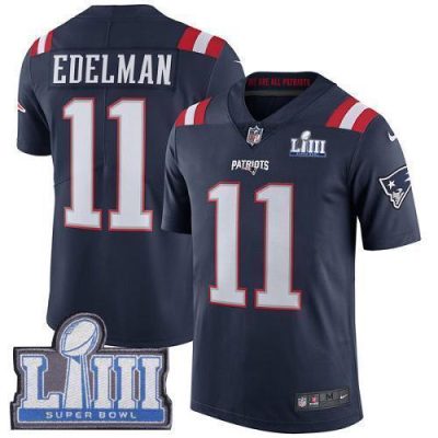 Nike Patriots #11 Julian Edelman Navy Blue Super Bowl LIII Bound Stitched NFL Limited Rush Jersey