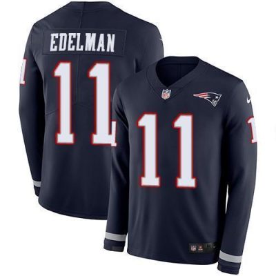 Nike Patriots #11 Julian Edelman Navy Blue Team Color Stitched NFL Limited Therma Long Sleeve Jersey