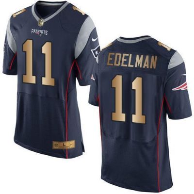 Nike Patriots #11 Julian Edelman Navy Blue Team Color Stitched NFL New Elite Gold Jersey