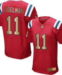 Nike Patriots #11 Julian Edelman Red Alternate Stitched NFL Elite Gold Jersey