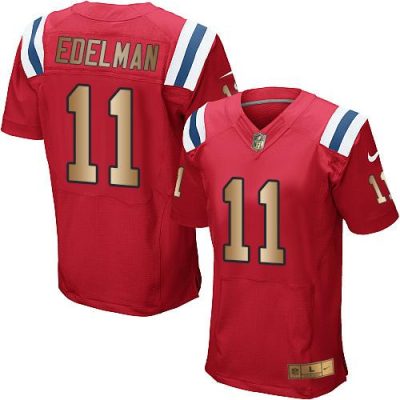 Nike Patriots #11 Julian Edelman Red Alternate Stitched NFL Elite Gold Jersey