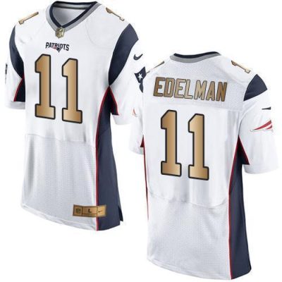 Nike Patriots #11 Julian Edelman White Stitched NFL New Elite Gold Jersey