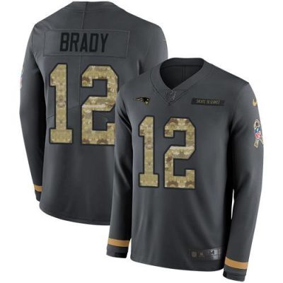 Nike Patriots #12 Tom Brady Anthracite Salute To Service Stitched NFL Limited Therma Long Sleeve Jersey