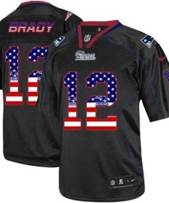 Nike Patriots #12 Tom Brady Black Stitched NFL Elite USA Flag Fashion Jersey