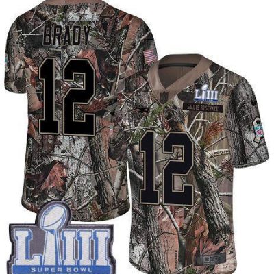 Nike Patriots #12 Tom Brady Camo Super Bowl LIII Bound Stitched NFL Limited Rush Realtree Jersey