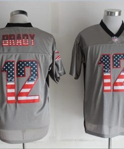 Nike Patriots #12 Tom Brady Grey Stitched NFL Elite USA Flag Fashion Jersey