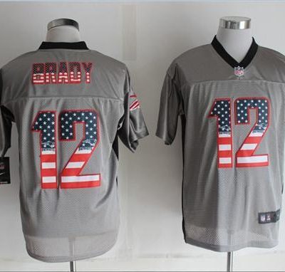 Nike Patriots #12 Tom Brady Grey Stitched NFL Elite USA Flag Fashion Jersey