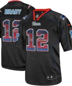 Nike Patriots #12 Tom Brady Lights Out Black Stitched NFL Elite Strobe Jersey