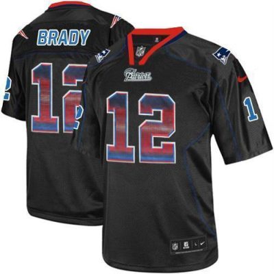 Nike Patriots #12 Tom Brady Lights Out Black Stitched NFL Elite Strobe Jersey