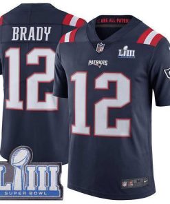 Nike Patriots #12 Tom Brady Navy Blue Super Bowl LIII Bound Stitched NFL Limited Rush Jersey