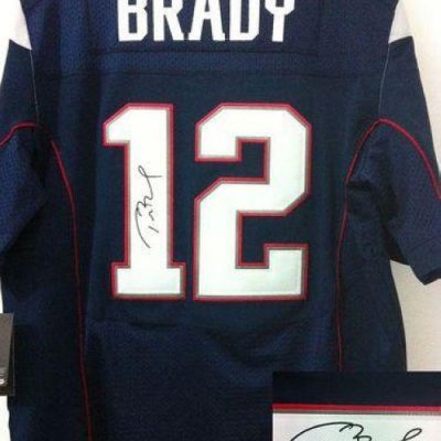 Nike Patriots #12 Tom Brady Navy Blue Team Color Stitched NFL Elite Autographed Jersey