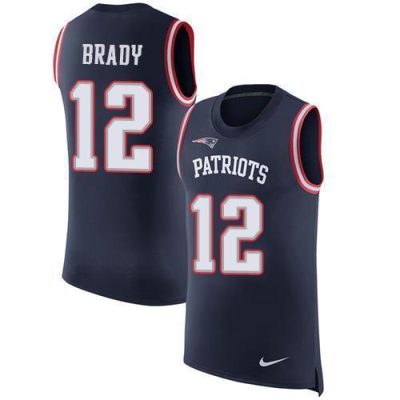 Nike Patriots #12 Tom Brady Navy Blue Team Color Stitched NFL Limited Rush Tank Top Jersey