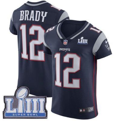Nike Patriots #12 Tom Brady Navy Blue Team Color Super Bowl LIII Bound Stitched NFL Vapor Untouchable Elite Jersey