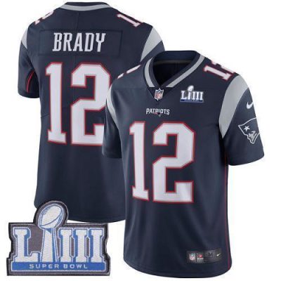 Nike Patriots #12 Tom Brady Navy Blue Team Color Super Bowl LIII Bound Stitched NFL Vapor Untouchable Limited Jersey