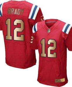 Nike Patriots #12 Tom Brady Red Alternate Stitched NFL Elite Gold Jersey